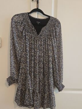 Mittoshop Blue Floral Tiered Long-Sleeve Dress